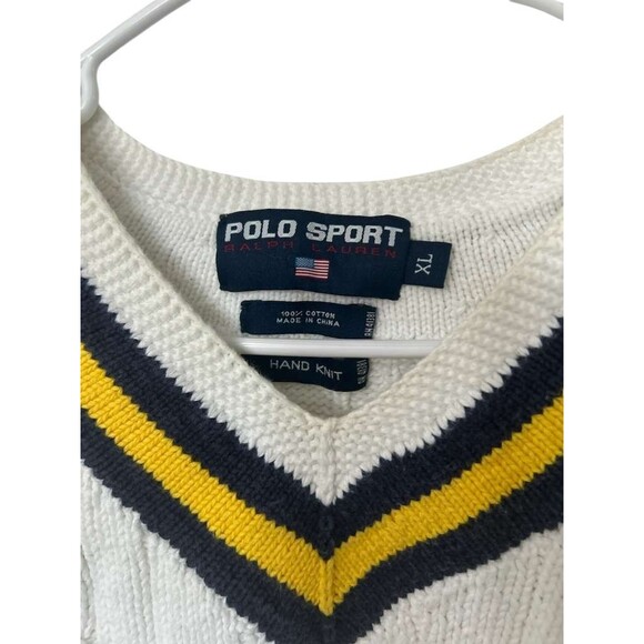 Polo Sport Ralph Lauren Hand Knit Sweater XL Men's Cotton V-Neck Vintage - Picture 2 of 6